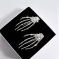 Silver rhinestone skeleton hand hair clip, gothic style side bangs clip fashion accessory. - Silver