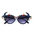 Luxury baroque style crystal swallow embellished sunglasses with gradient dark lenses for women. - 01