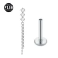 Titanium 3-stone chain tassel labret stud variant, body piercing jewelry, high quality. - Top Only (Without Post) / Chain Silver White