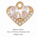 Gold-plated brass heart pendant with sparkling micro-inlaid cubic zirconia DIY jewelry 1pc - Heart Style (ZX1638) / 14K Gold White Rhinestone