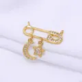 14K gold plated safety pin pendant with moon and star charms, DIY jewelry making accessory. - Closed Loop Moon Planet Style (ZX751) / 21x10mm / 14K Gold