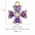 Sparkling cubic zirconia clover pendant charm accessory for DIY necklace and earrings. - Four-leaf Clover Style (ZX1637) / 14K Gold Purple Rhinestone