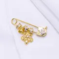 14k gold plated safety pin charm DIY jewelry accessory with sparkling zirconia crystals. - Lily Ornament Open Style (ZX750) / 27x7.5mm / 14K Gold