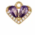 Micro-set Zircon Heart Pendant DIY Jewelry Accessory Brass Material Purple Stone Charm - Heart Style (ZX1638) / 14K Gold Purple Rhinestone