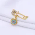 14K gold plated safety pin sun pendant DIY jewelry accessory charm component 22.8mm - Closed Loop Sun Planet Style (ZX749) / 22.8x7.9mm / 14K Gold