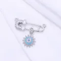 14K Gold Plated Safety Pin Charm Pendant DIY Jewelry Making Accessory Components - Closed Loop Sun Planet Style (ZX749) / 22.8x7.9mm / Palladium Color