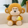 Cute banana monkey plush toy soft stuffed animal doll sleeping pillow birthday gift for kids - Yellow Brown / 35cm