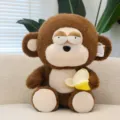 Brown plush banana monkey stuffed toy, cute soft doll children birthday gift pillow. - Coffee / 35cm