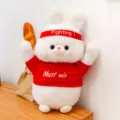 Cute cheering rabbit plush toy, soft white bunny doll with red shirt and headband pillow. - 25cm / White