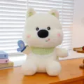 Cute white puppy plush toy soft stuffed animal with green checkered bib and butterfly toy for kids gift - Green Scarf Style / 30cm