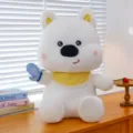 Cute Westie plush dog toy with yellow checkered bib and blue butterfly for kids birthday gift - Yellow Scarf Style / 30cm