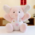 Pink elephant plush toy, cute stuffed animal doll with cute overalls, soft pillow gift for kids. - 23cm / Pink