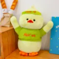 Cute yellow duck plush toy wearing green headband and shirt, soft stuffed animal doll for kids gift - 25cm / Green