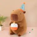 Capybara plush toy with birthday hat and cake, cute stuffed animal doll for kids gift variant - Brown / 30cm (0.3kg)