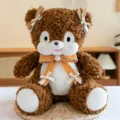 Mignon ours en peluche marron avec nœuds orange et collier de perles, doux jouet pour enfant. - Ours Brun / 30cm