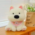 Cute sitting West Highland white dog plush toy doll with pink bib and soft fur. - 30cm / Pink Scarf Style