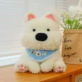 Cute sitting West Highland white dog plush toy with blue bib soft stuffed animal birthday gift - 30cm / Blue Bandana