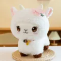 Cute white alpaca plush toy stuffed sheep doll with pink flower decoration for kids gift - 30cm / White