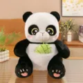 Cute panda plush toy holding bamboo shoot, soft stuffed animal doll for kids gift and home decor. - Black and White / 30cm