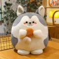 Cute fat husky plush toy pillow holding chicken leg for kids birthday gift main view - Grey Holding Drumstick / 20cm