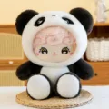 Cute Naifu series panda hooded plush toy, soft cotton doll with pink curly hair, gift. - Black and White / 34cm