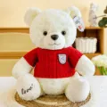 White teddy bear plush toy wearing red knit sweater, cute stuffed animal gift for kids. - White (Removable Sweater) / 40CM