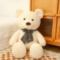 Large beige teddy bear plush toy with stylish bow tie, soft stuffed animal doll for kids gift. - White / 70cm (0.92kg)