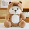 Cute brown transformation bear plush toy, soft stuffed doll pillow, ideal gift for kids girls. - 28cm / Brown