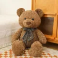 Brown plush teddy bear doll with dark bow tie, soft hugging toy for birthday gifts. - Brown / 70cm (0.92kg)