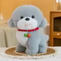 Cute gray puppy plush toy with red collar and bells, soft doll pillow gift for kids. - 24cm / Gray