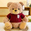 Cute brown teddy bear plush toy wearing a red knitted sweater, perfect birthday gift for kids. - Brown (Removable Sweater) / 40CM