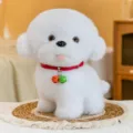 Cute fluffy puppy plush toy with bells, soft stuffed dog doll for kids birthday gift. - 24cm / White