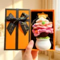 Handgemachte Häkel-Topfpflanze Geschenkbox kreative Desktop-Dekoration für Zuhause - Weihnachtsbaum Rosa + Orange Geschenkbox