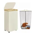 Movable laundry hamper with bamboo lid and inner mesh bag, large capacity storage basket. - Large (41*33*81cm) / White