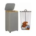 Rolling laundry hamper with lid and removable mesh bag, gray fabric storage basket. - Large (41*33*81cm) / Gray