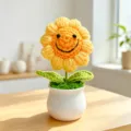 Handgehäkelte Sonnenblume Topfpflanze süße Strickblume im weißen Topf für Heimdekoration Geschenk - Lächeln Gesicht Gelbe Sonnenblume (Fertig)