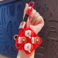 Χαριτωμένος Άγιος Βασίλης σιλικόνης Push Pop Bubble Αισθητήριο Μπρελόκ Παιχνίδι αποσυμπίεσης - Κόκκινο Στυλ με Διπλό Σχοινί Τρία
