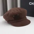 Autumn corduroy baker boy cap for women, vintage brown casual painter hat for cold weather. - One Size / Coffee