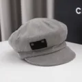 Grey corduroy newsboy cap for women, autumn winter vintage octagonal painter hat, chic. - One Size / Gray