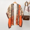 Blumenmuster Kaschmirimitat Schal Tuch, stilvolle warme Oberbekleidung für Damen. - Orange