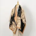 Damen Kaschmirimitat Jacquard Schal Herbst Winter warme Bambusmuster dicke Umhang - Schwarz