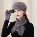 Women's wool knitted hat and scarf set autumn winter warm stylish elegant grey headwear - Hat Only / Khaki