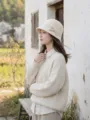 Elegant vintage wool bucket hat with bow detail, perfect autumn and winter accessory for women. - Off White