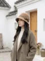 Classic Audrey style wool felt bucket hat for women, elegant winter bow cloche hat. - Camel