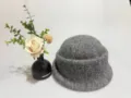 Solid color plush knitted bucket hat for women, cozy winter warm slouchy gray basin hat. - Gray