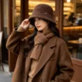 Brown knitted bucket hat detail, elegant autumn winter warm basin hat style for women. - One Size / Coffee With Handmade Label