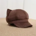 Japanese retro cute cat ear beret newsboy hat for women, versatile stylish sun protection hat. - One Size 55-57cm / Coffee Three-Hole Cat Ear