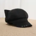 Japanese style cute cat ear beret hat for women sweet cool newsboy cap sun protection - One Size 55-57cm / Black Three-Hole Cat Ear