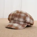 Brown Plaid Newsboy Hat, Retro Octagonal Cap, Vintage Chic Women Beret Sun Protection Hat - One Size 55-57cm / Khaki Distressed Plaid