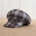 Retro brown plaid newsboy cap for women, stylish vintage octagonal hat variant style. - One Size 55-57cm / Blue Distressed Plaid